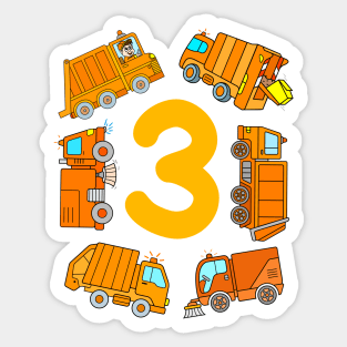 Trash Truck 3rd Birthday Boy Garbage Vehicles 3 Year BDay Sticker